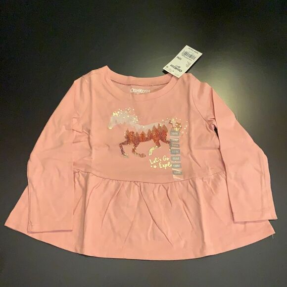 OshKosh Pink Ruffle Horse Let's Explore Long Sleeve Top Shirt 18 Months New - Picture 2 of 4